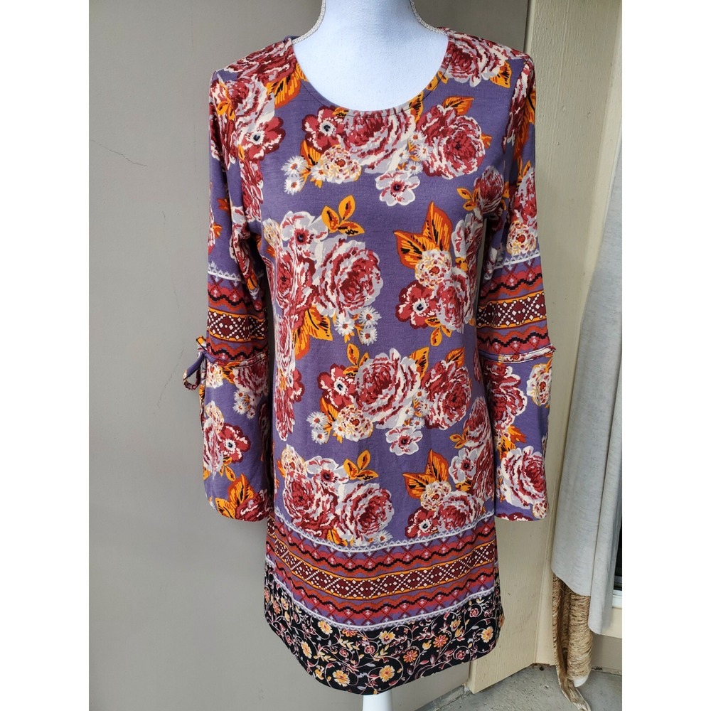 Angie Boho Hippie Festival Dress Womens Small Floral Adjustable Bell Sleeve‎ Tie